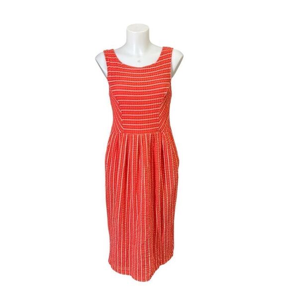 Anthropologie Postmark Orange Striped "Retro Ribbon‎ Tie Back Midi Dress" XS - Picture 1 of 12